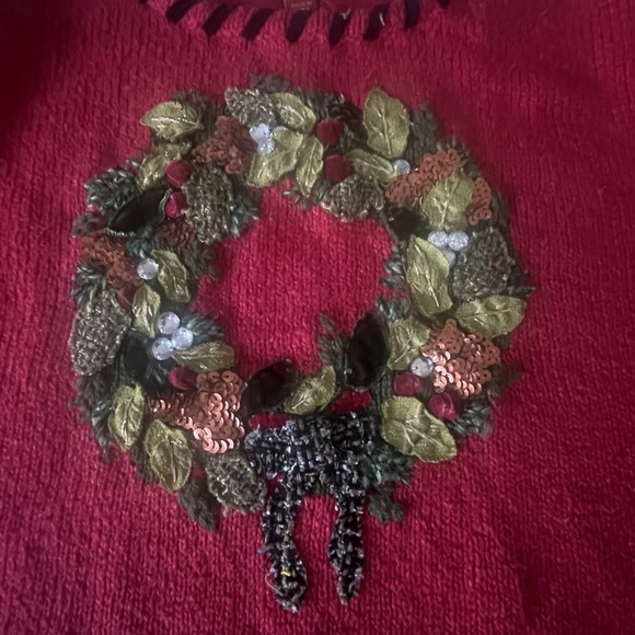 Ugly Christmas Sweater Northern Isles 2005 Petite PM Red Wreath Holiday Vintage - Picture 2 of 7